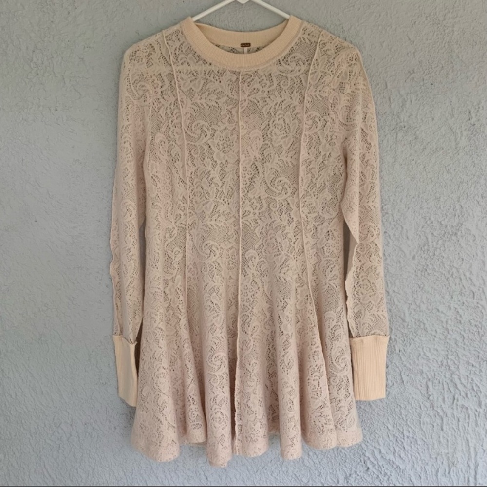 NWT Free People XS Coffee In The Morning Lace Tunic - Picture 3 of 9